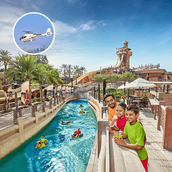 12 Mins Helicopter Tour & Wild Wadi Waterpark