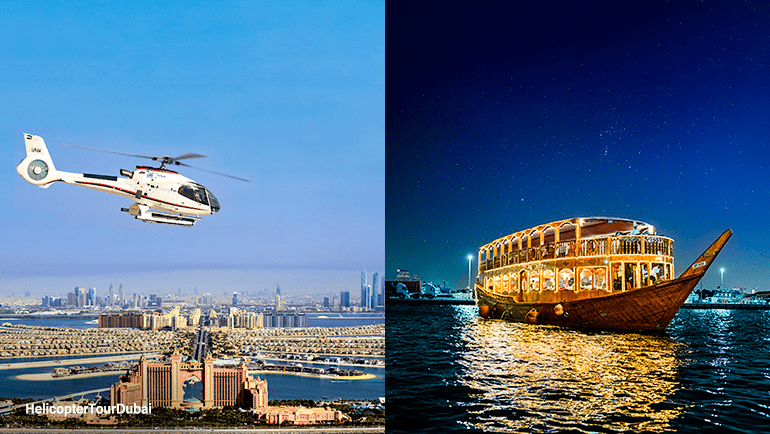 12 Mins Helicopter Tour & Dhow Dinner Cruise